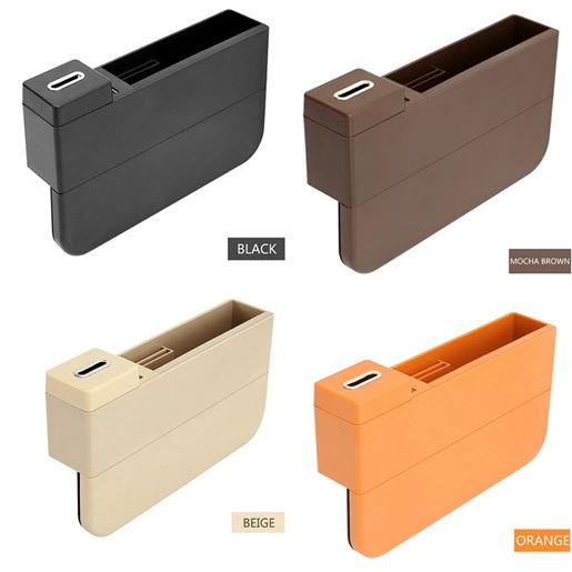 图片 Color: Orange, Style: Wireless - USB Wireless Charging Car Seat Gap Storage Box Car Multi-functional card coin Storage box car organizer with charger