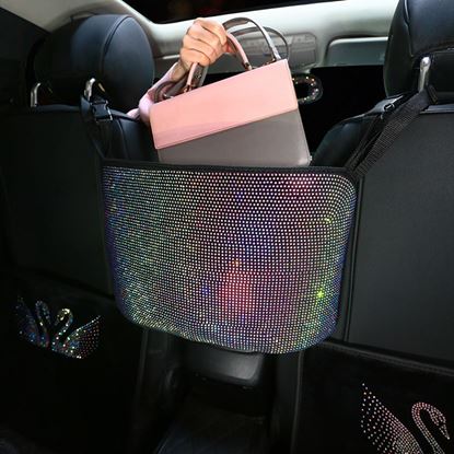 Picture of Crystal Rhinestone Car Storage Bag Organizer Barrier Of Backseat Holder Multi-Pockets Car Container Stowing Tidying