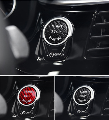 Picture of Color: Black E - one button to start decorative stickers carbon fiber