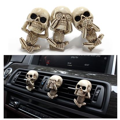 图片 Skull Car Ornaments Air Outlet Ghost Head Three-piece Interior Pendant Decoration Ornament Ghost Head Desktop Figurines Decor