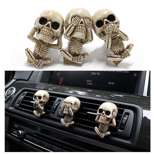 Picture of Skull Car Ornaments Air Outlet Ghost Head Three-piece Interior Pendant Decoration Ornament Ghost Head Desktop Figurines Decor