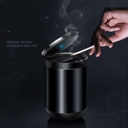 Picture of Car Ashtray LED Light Alloy Ash Tray Aluminum Cup Portable Smokeless Auto Ashtray Flame Retardant Cigarette Holder Box