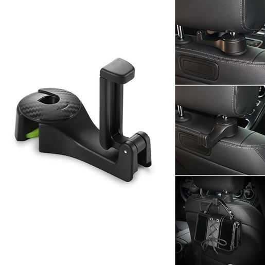 图片 Color: BeigeX4 - Car Headrest Hook with Phone Holder Seat Back Hanger for Bag Handbag Purse Grocery Cloth