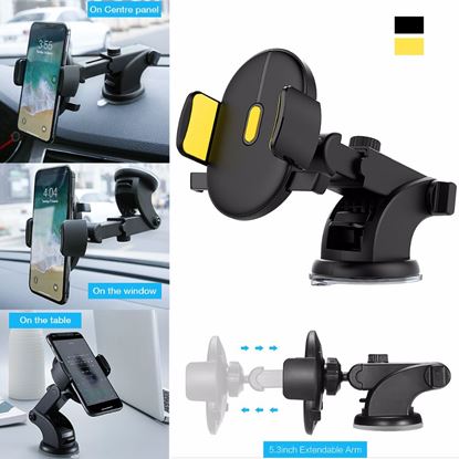 Picture of Color: Black - Car Phone Holder Long Rod Telescopic Car Dashboard Suction Cup Type