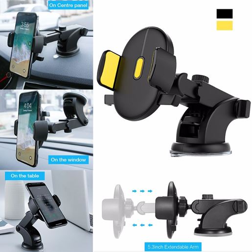 Picture of Color: Black - Car Phone Holder Long Rod Telescopic Car Dashboard Suction Cup Type