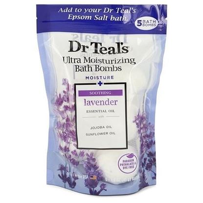 Picture of Dr Teal's Ultra Moisturizing Bath Bombs by Dr Teal's Five (5) 1.6 oz Moisture Soothing Bath Bombs with Lavender Essential Oils Jojoba Oil Sunflower Oil (Unisex) 1.6 oz (Men)