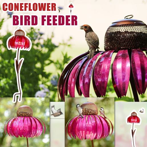 Picture of Color: Red - Garden Bird Feeder Petals Sahpe Sensation Coneflower Bird Feeder Wild Bird Feeder Gazebo Hummingbird Feeder Feeding Bird