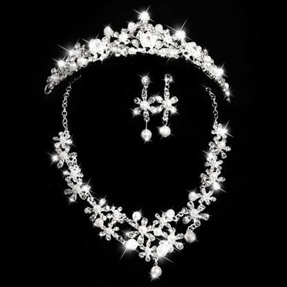 Picture of Style: Crown - Bridal headdress, three sets of crystal flower necklace, diamond earrings, European and American Wind crown, wedding jewelry