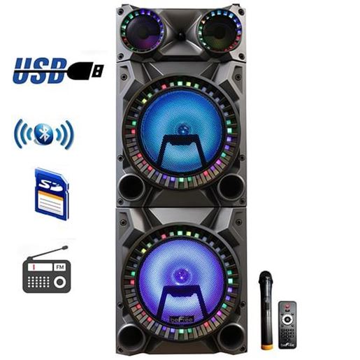 Picture of beFree Sound Rechargeable Bluetooth 12inch Double Subwoofer Portable Party Speaker with Dual Layer Reactive Party Lights, USB, SD and AUX Inputs with FM Radio