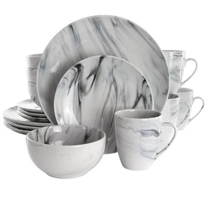 图片 Elama Fine Marble 16 Piece Stoneware Dinnerware Set in Black and White
