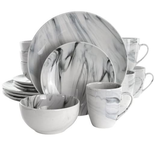 Picture of Elama Fine Marble 16 Piece Stoneware Dinnerware Set in Black and White