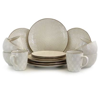 Picture of Elama White Lily 16 Piece Luxurious Stoneware Dinnerware with Complete Setting for 4