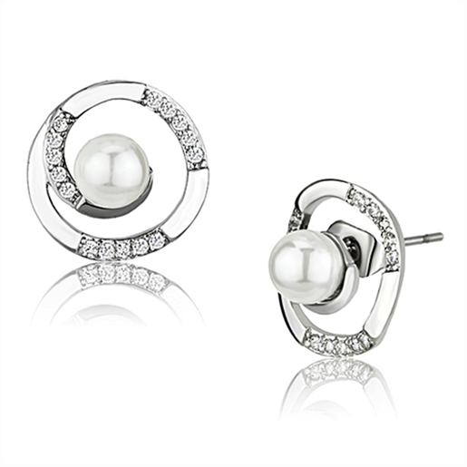 Picture of 3W366 - Brass Earrings Rhodium Women Synthetic White