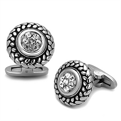 Picture of TK1261 - Stainless Steel Cufflink High polished (no plating) Men Top Grade Crystal Clear