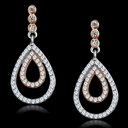 Picture of TS548 - 925 Sterling Silver Earrings Rose Gold + Rhodium Women AAA Grade CZ Clear