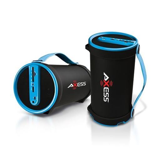 Picture of Axess Portable Bluetooth 2.1 Hi-Fi Cylinder Speaker w/SD Card, AUX & FM Inputs, 4" Sub.-Blue