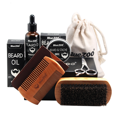 Foto de Color: 2pcs Oil - Black Bluezoo Beard Set Beard Oil Beard Wax Double Side Comb Brush Bag Small Scissors 7 Piece Set