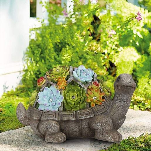 Picture of LED Solar Tortoise Resin Handicraft Decoration Succulent Ornament Lamp