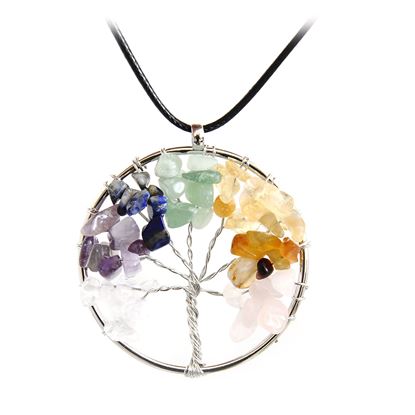 Picture of style: K, Size: 40mm - Natural Stone Pak Tree Pendant Rough Stone Handmade Crushed Stone Tree Of Life Necklace