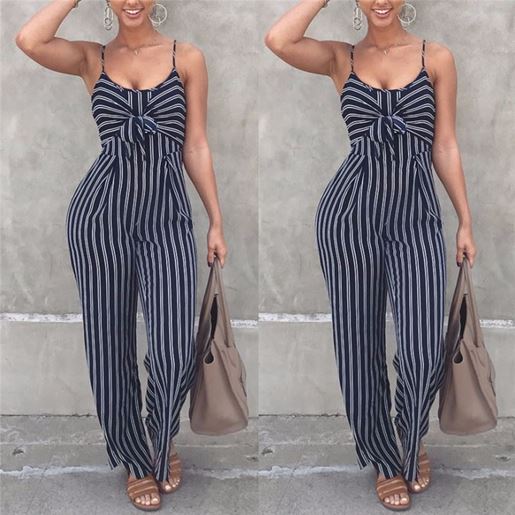 Picture of Color: Black, Size: 2XL - Striped Jumpsuit