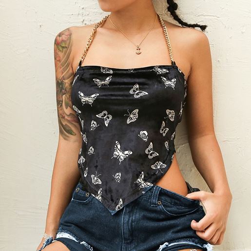 Picture of Camisole with butterfly print velvet chain and a collarless halter sexy vest