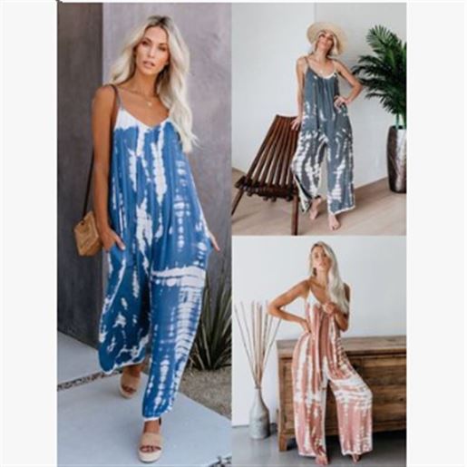 Picture of Color: Blue, Size: L - Loose sling tapered printed jumpsuit