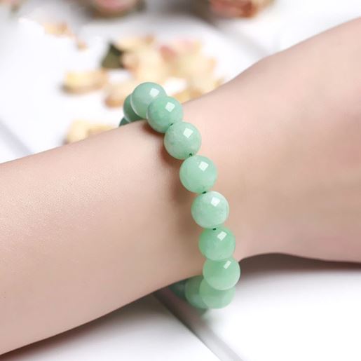 图片 Color: Green, Size: 10mm - Burmese Jade Bracelet White Jade Color Optimization