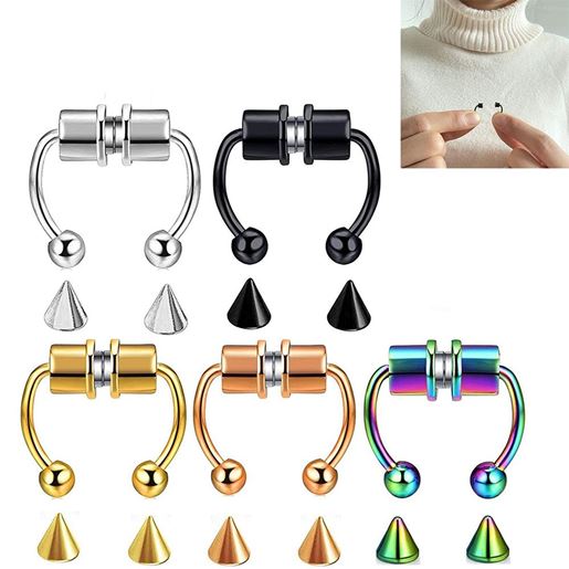 Picture of Color: Black - Fake Piercing Magnetic Nose Ring Alloy Nose Piercing Hoop Septum Rings for Women