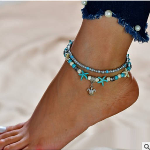 Picture of style: 18 style - Europe and America Conch Mizhu Yoga Anklet Turtle Bracelet Beach Pendant Starfish Pearl Retro Turtle Anklet