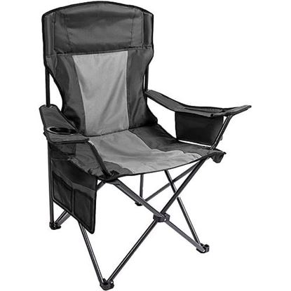 Picture of Color: Black+Grey Folding Camping Chair with Large Cup Holders & Cooler , Black+Grey