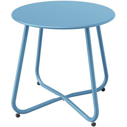 Picture of Color: Metal-blue Steel Patio Side Table Outdoor Round End Table, Metal-blue