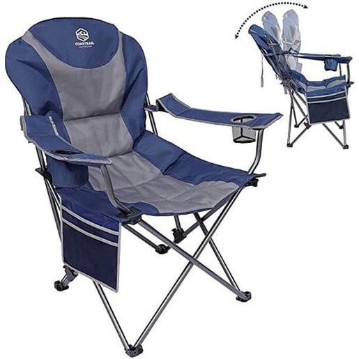 Picture of Color: Blue & Grey Outdoor Reclining Camping Chair 3 Position Folding Lawn Chair Supports 350 lbs, Black & Grey