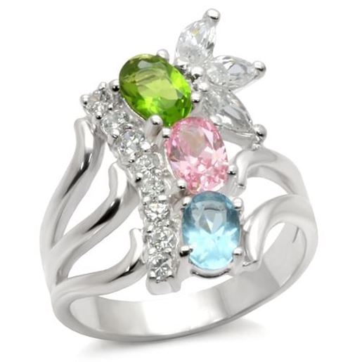 Picture of 40608 - 925 Sterling Silver Ring High-Polished Women AAA Grade CZ Multi Color