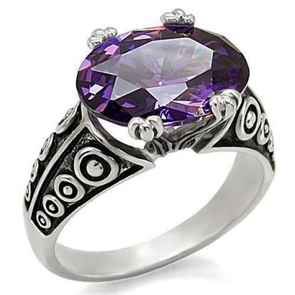 Picture of TK017 - Stainless Steel Ring High polished (no plating) Women AAA Grade CZ Amethyst