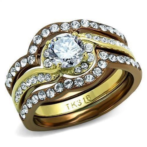 Picture of TK2669 - Stainless Steel Ring IP Gold & IP Light Brown (IP Light coffee) Women AAA Grade CZ Clear