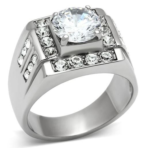 Picture of TK348 - Stainless Steel Ring High polished (no plating) Men AAA Grade CZ Clear