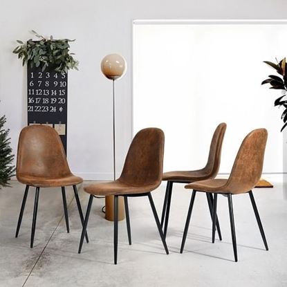 Picture of Color: Brown Modern Dining Chairs Set of 4,Dining Room Chairs,Shell Lounge Kitchen Chairs with Sueded PU Upholstered Seat Back,Black Metal Legs Side Chairs,16.7" L x 33.8" H x 21.4" W(4 Suded Brown Chairs)