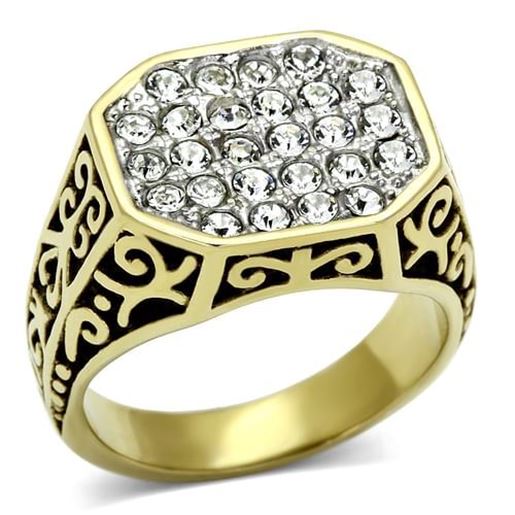 Picture of TK757 - Stainless Steel Ring Two-Tone IP Gold (Ion Plating) Men Top Grade Crystal Clear