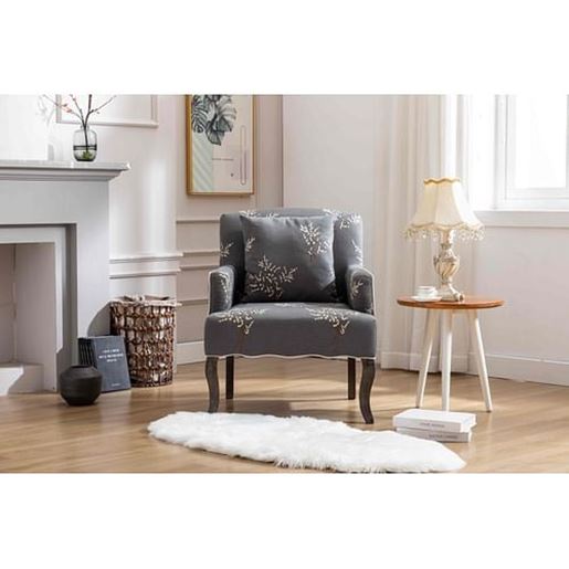 Picture of Color: Gray 23 Wide Tufted Cotton Chair With Pillow