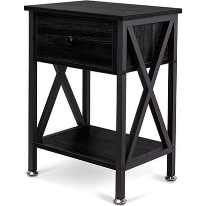 Picture of Color: Black Multi-Function Nightstands, Small Narrow End Table with Drawer, Black