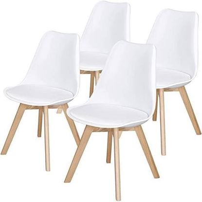 Picture of Set of 4 Modern White Shell Dining Chair Upholstered Padded Seat w/ Beechwood  Legs