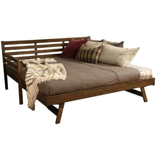 Picture of Solid Wood Daybed Frame with Twin Pop-Up Trundle Bed in Walnut Finish