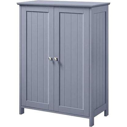 Picture of Gray Wood 2-Door Freestanding Bathroom Floor Cabinet Kitchen Storage Cupboard