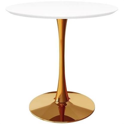 Picture of Modern Classic 36-inch Round Pedestal Dining Table with White Top and Gold Base