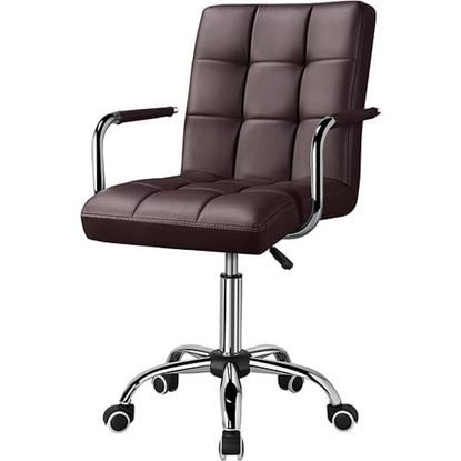 Picture of Dark Brown Modern Faux Leather Mid-Back Office Chair with Armrests and Wheels