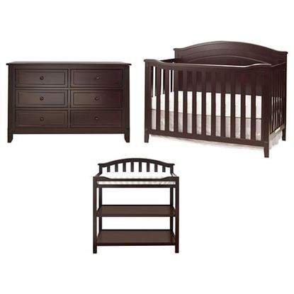 Picture of 3 Piece Crib Changing Station 6 Drawer Dresser Nursery Furniture Set Espresso