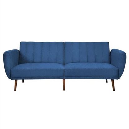 Picture of Modern Scandinavian Blue Linen Upholstered Sofa Bed with Wooden Legs
