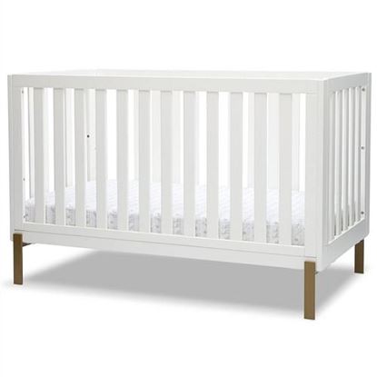 Picture of Modern Contemporary White and Gold Bronze Convertible Crib Toddler Bed