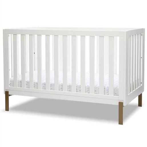 Picture of Modern Contemporary White and Gold Bronze Convertible Crib Toddler Bed