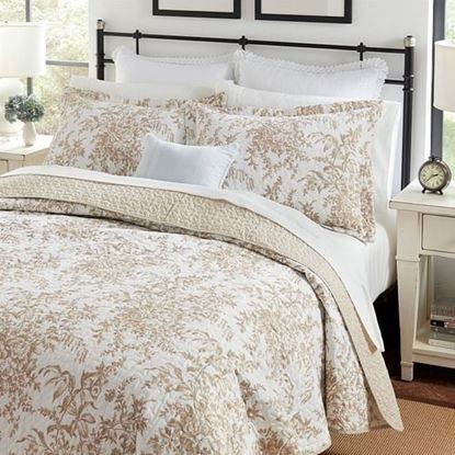 Picture of Full/Queen 3 Piece Bed-in-a-Bag Bohemian Tan Beige Floral Cotton Quilt Set